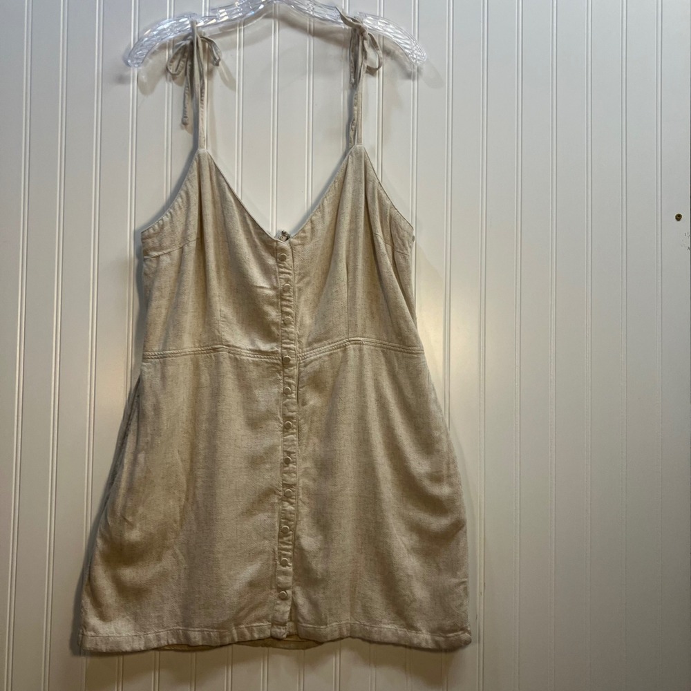 Abercrombie &‎ Fitch Linen Blend Button Down Tie Strap Mini Dress Oatmeal XLP